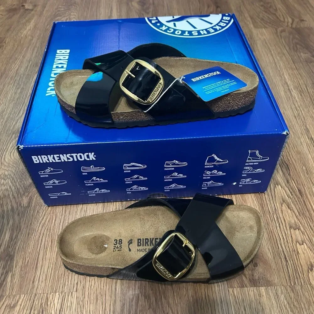 BIRKENSTOCK Siena big buckle black patent sandals shoes women’s eur 38 new